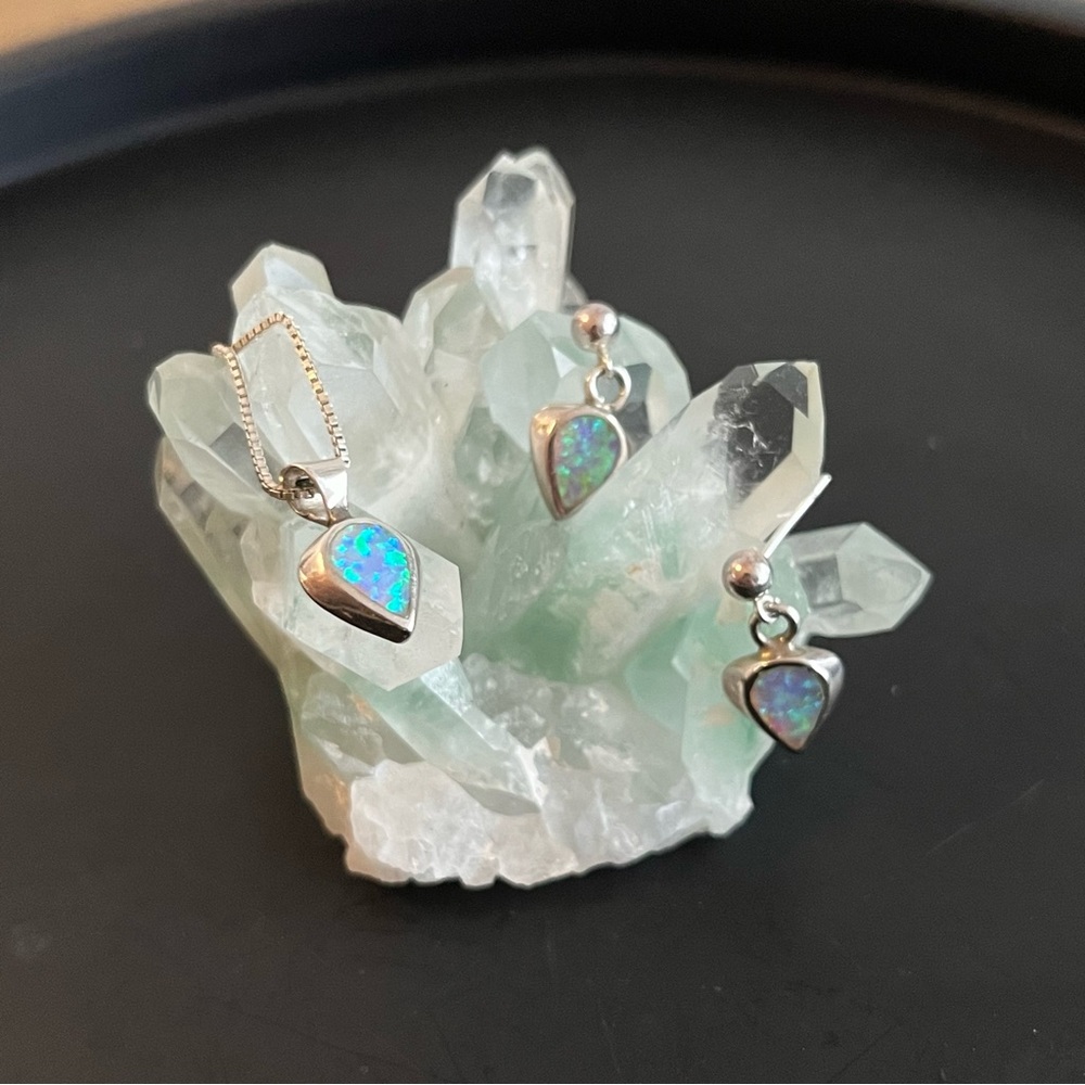 Sterling Silver & Blue Opal Tear drop Jewelry Set